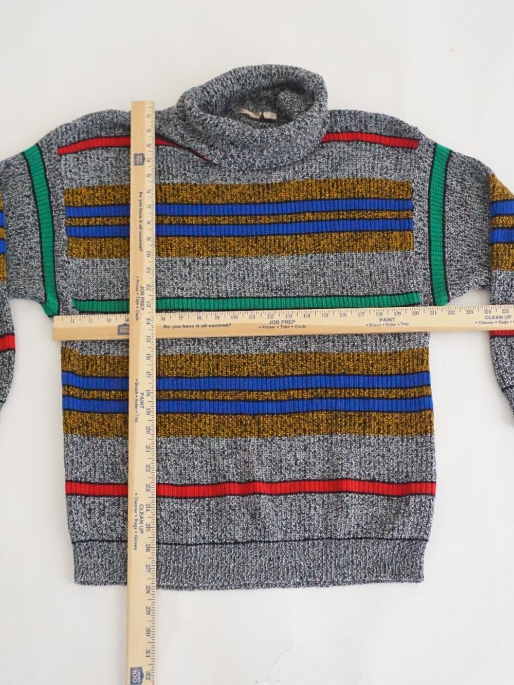 Vintage Gianni Grey Multicolor Striped Colourblock Chunky Knit Sweater 22/24 - Picture 3 of 10